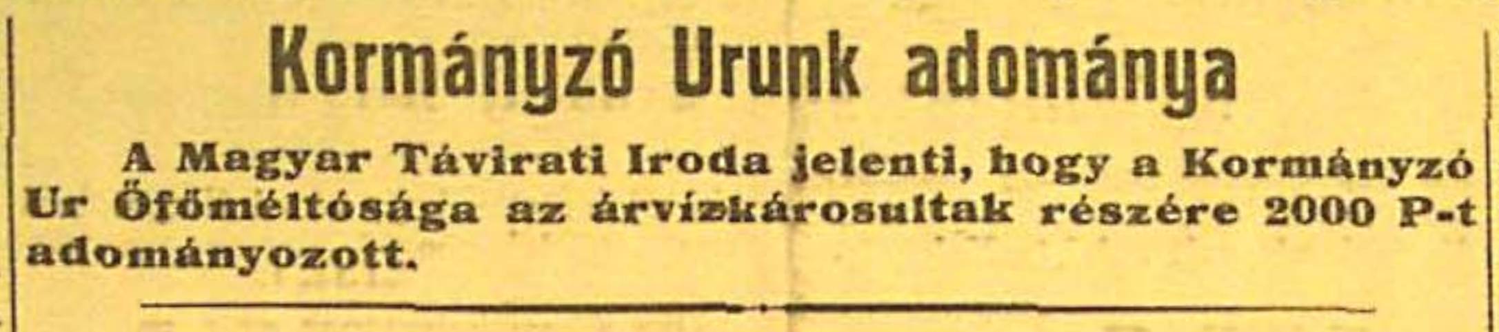 Kormányzó Urunk adománya