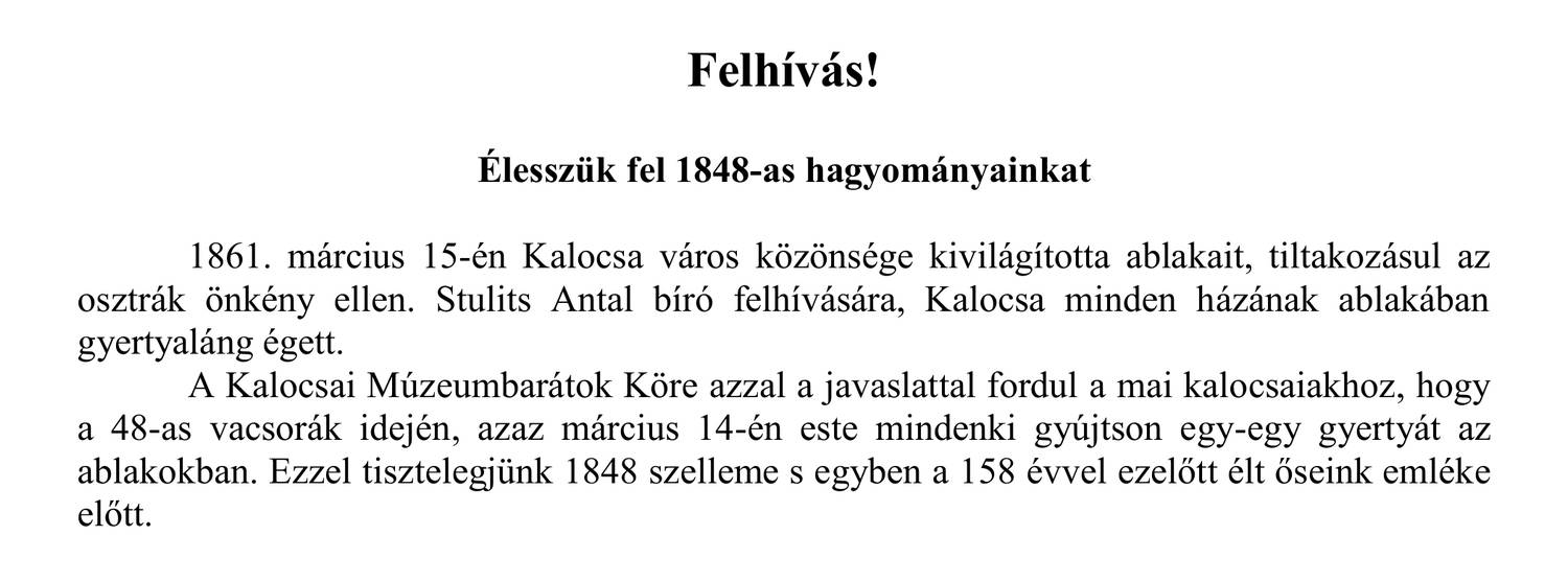 Kivilágítás felhívás